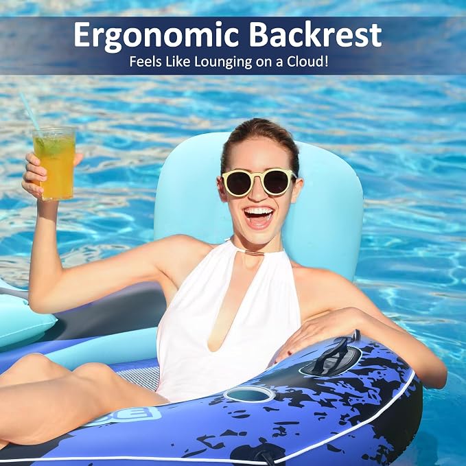 Heavy Duty 2 Person Floats for Adults, 91" X 50" Inflatable River Tube, Adult Floats for Lake, Swimming Tubes with Backrests, 2 Cup Holders, Storage Compartment