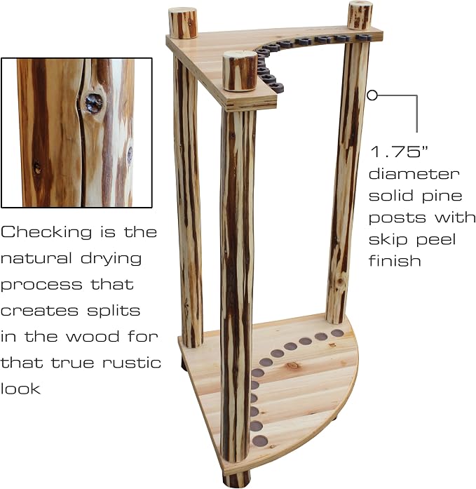 Corner Log 12 Fishing Rod Rack, Rustic