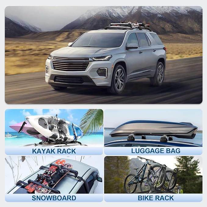 Roof Rack Cross Bars Compatible with Chevrolet Chevy Traverse 2022-2026, 300LBS Heavy Duty Adjustable Aluminum Cargo Bar for Rooftop Carrier, Cross Bars for Luggage, Kayak, Canoe, Bike, Snowboard