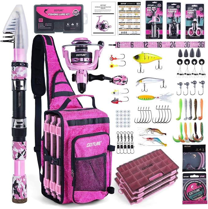 Goture Fishing Kits for Adult,Fishing Pole and Reel Combo, OpenSide Fishing Sling Tackle Storage Bag with 3 Tackle Boxes,Gift for Men
