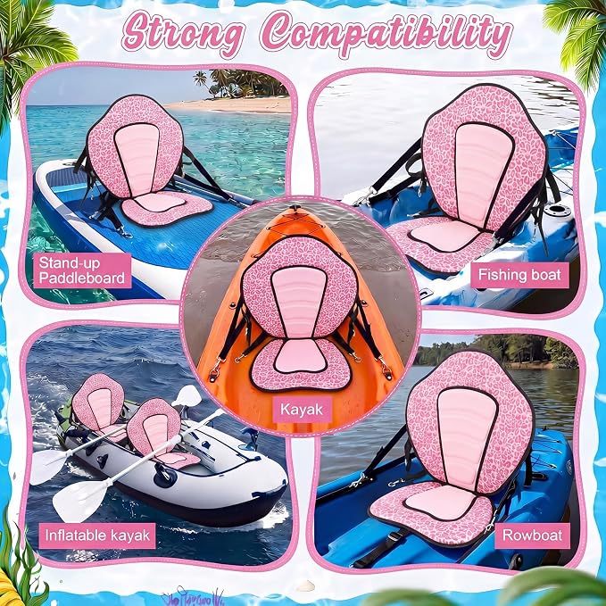 Vinsot Kayak Seat Cushion Universal Paddle Board Seat with Back Support Adjustable Non Slip Boat Chair Seats with 4 Straps and Storage Bag for Kayak Boat Sup Canoe