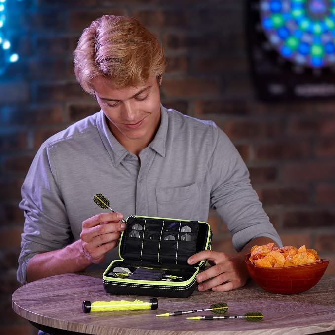 Casemaster Plazma Pro, 6 Dart Case for Soft and Steel Tip Darts, Features Large Front Mobile Device Pocket, Built-In Storage Tubes and Pockets for Flights, Tips, Shafts, and Personal Items