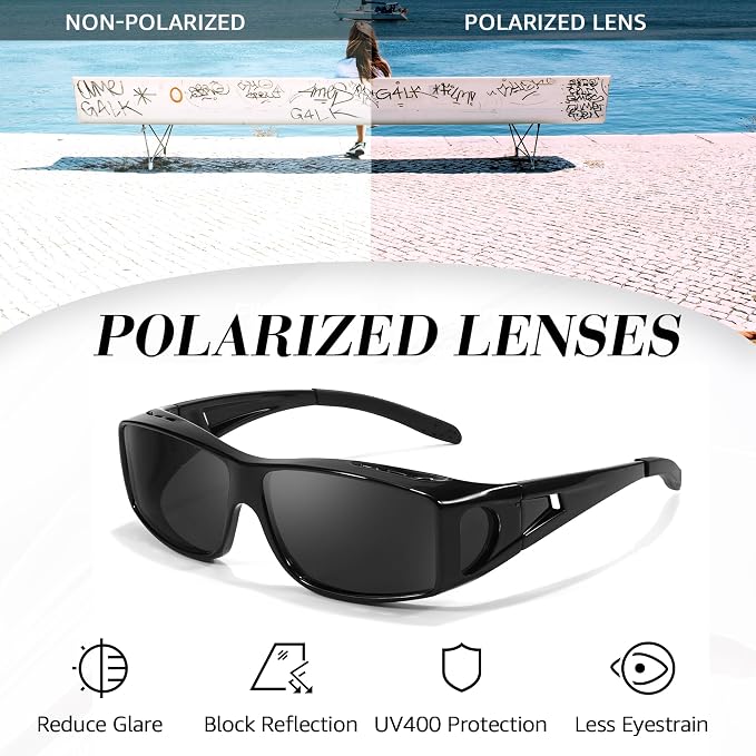 LVIOE Over Glasses Sunglasses Wrap Around Polarized Sunglasses for Men Women Fit Over Prescription Glasses with UV Protection