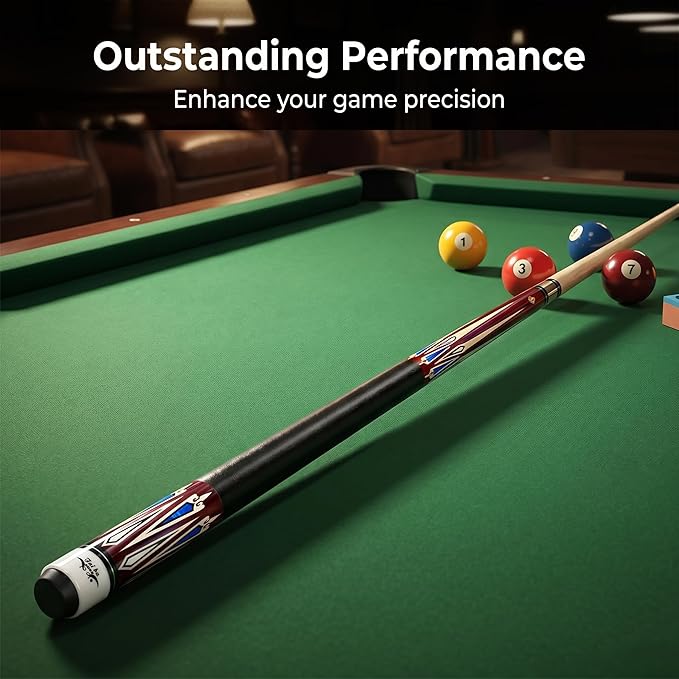 Tai ba cues 2-Piece Pool cue Stick + Hard Case, 13mm Tip, 58", Hardwood Canadian Maple Professional Billiard Pool Cue Stick 18,19,20,21,22 Oz Pool Stick (Selectable)-Blue, Black, Red, Gray, Green