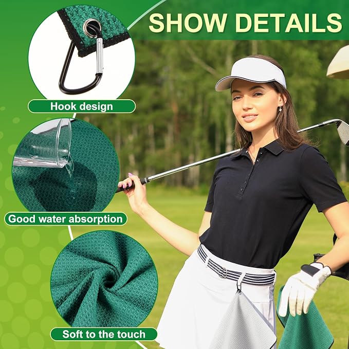 Batiyeer Golf Towels Bulk for Bags 16'' x 24'' Microfiber Waffle Pattern Golf Towels Trifold with Clip for Hiking,Tournament, Yoga