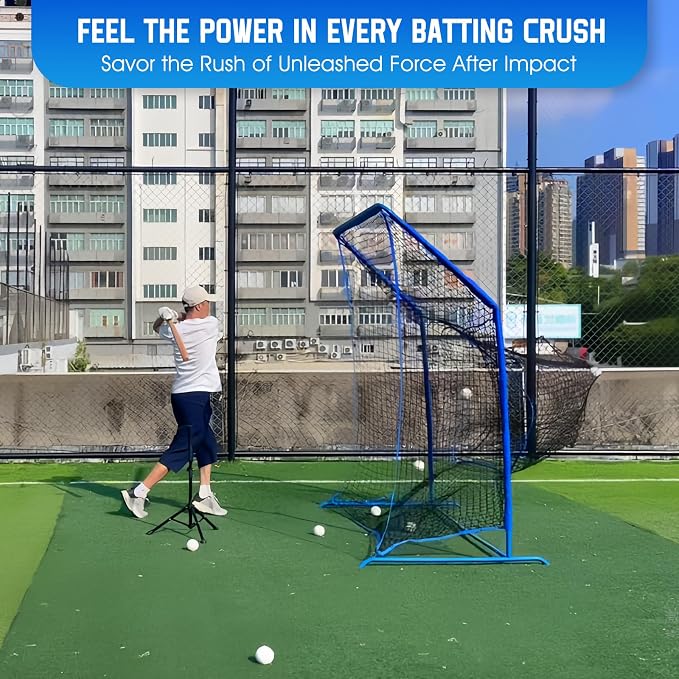 Baseball Softball Net with Blocking System, 7x7ft/6x6ft/10x7ft Practice Cage Net for Batting/Pitching/Fielding, Metal Frame with Elevated Base and Storage Bag for Backyard Indoor Training