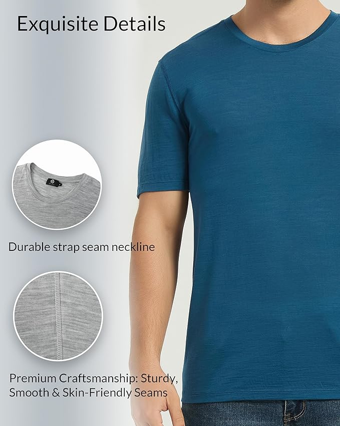 Merino Wool & Tencel Blend T Shirt for Men, Redefined Softness, Lightweight Comfort