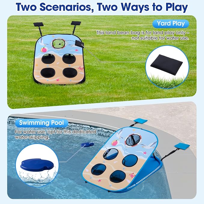 Pool Cornhole Board Set, Corn Hole Games Floating for Adults, 3ft x 2ft Cornhole Set Game Water and Land Dual-Use, Swimming Pool Toys for Family, Portable Beach/Lawn/Lake Toys