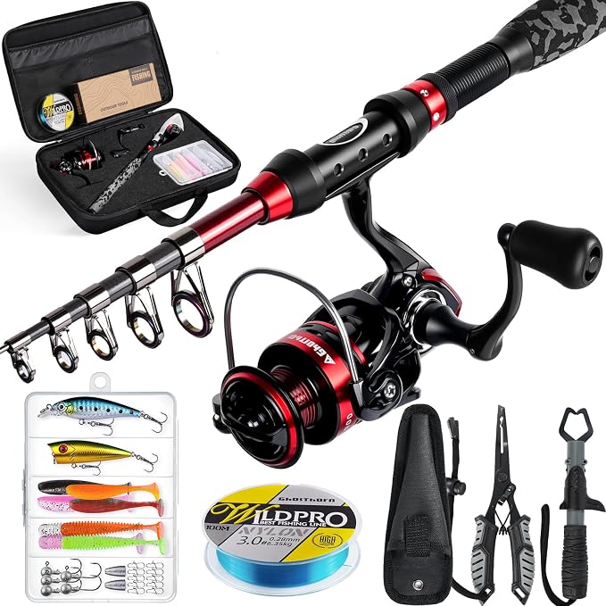 Ghosthorn Fishing Rod and Reel Combo Collapsible Fishing Pole Telescopic Fishing Rod Combo Travel Portable Fishing Set Carbon Fiber with Carrier Bag for Saltwater Freshwater