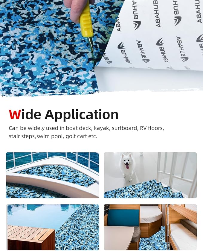 Abahub EVA Foam Boat Flooring Brushed Pattern Marine Decking Sheet with Self-Adhesive Carpet for Motorboat Kayak Surfboard SUP 96''x16''/47''