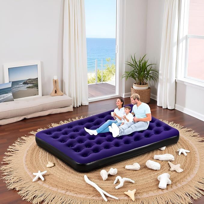 Onirii King Size Camping Air Mattress Bed with Air Pump | 80"x 72"Thickened Portable Blow Up Inflatable Air Mattress,Travel Sleeping Bed Pad for Camping Home Hiking