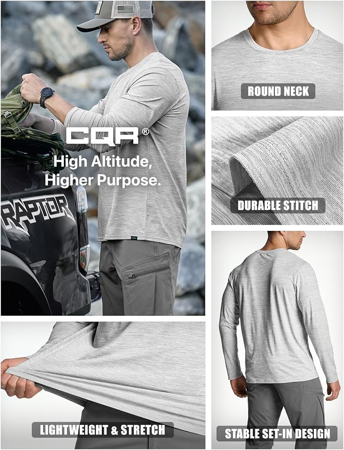 CQR Men's UPF 50+ Sun Protection Long Sleeve Quick Dry Athletic Shirts, Stretch Running Workout Hiking T-Shirts