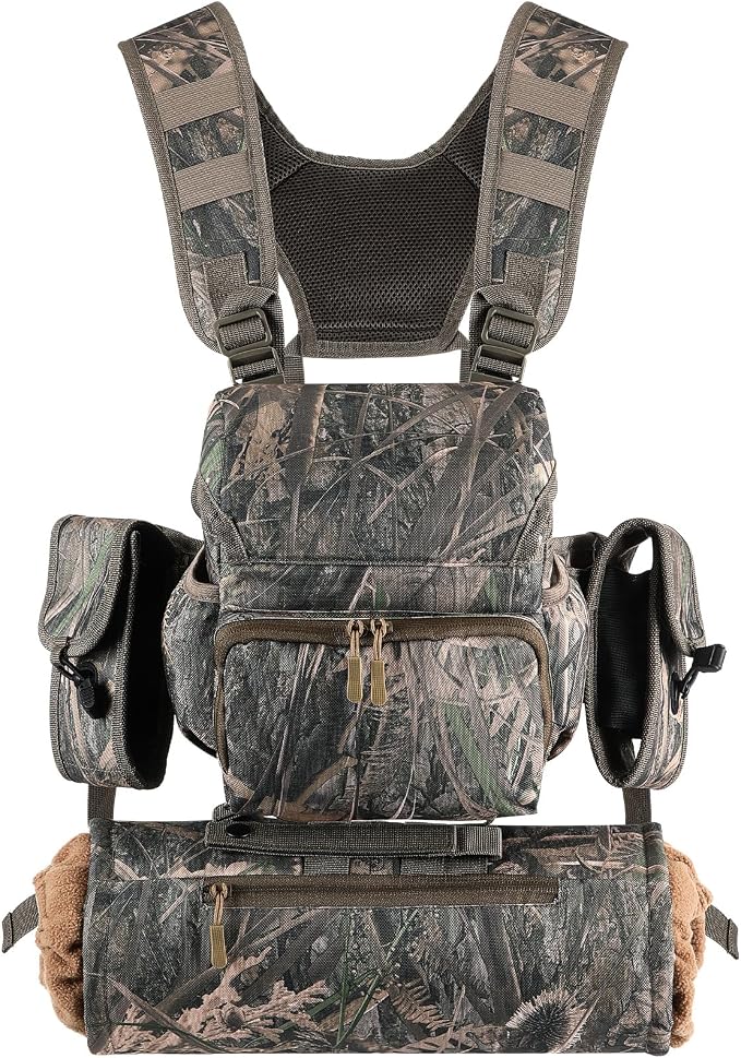 Binoculars Harness Chest Pack with Rangefinder Pouch and Hand Warmer Pockets, Adjustable Shoulder Strap, Ideal for Hunting, Hiking