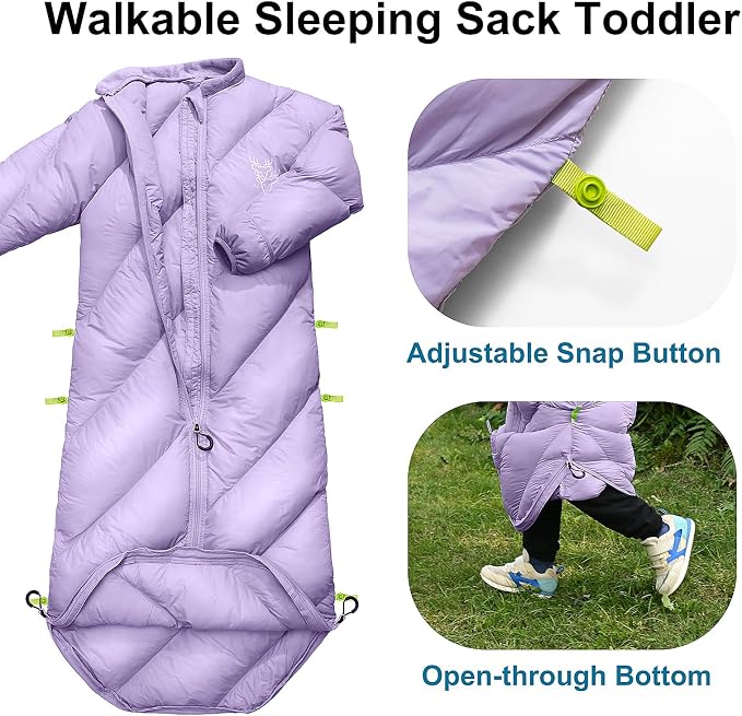 Walkable Toddler Sleeping Bags for Kids, Boys Girls (2T-4T) - Puffy Camping Sleeping Sack for Indoor, Outdoor, Travel, Sleepover, Slumber Party (up to 46 in)- Machine Washable, Lightweight