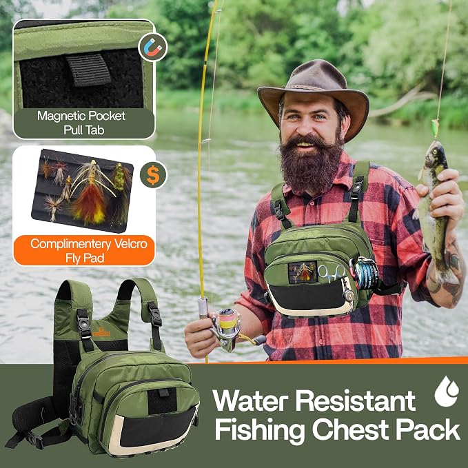 Whitewater Fly Fishing Chest Pack - Versatile Chest Bag for Fishing with Magnetic Front Pocket, Multiple Storage Compartments, and Adjustable Straps - Fly Fishing Backpack and Chest Tackle Bag