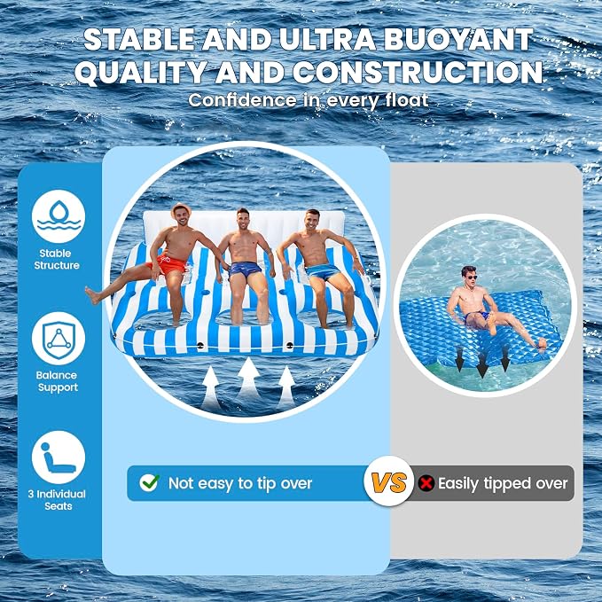 Inflatable Pool Lounger Float for Adults, Large Pool Floats Chair Lounge with Handles and Cup Phone Holder, Water Float Tanning Pool Party Toys for Outdoor, Beach, Swimming Pool, Lake, River