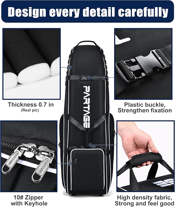 Partage Golf Travel Bag with Wheels, Golf Travel Case for Airlines, 900D Heavy Duty Oxford