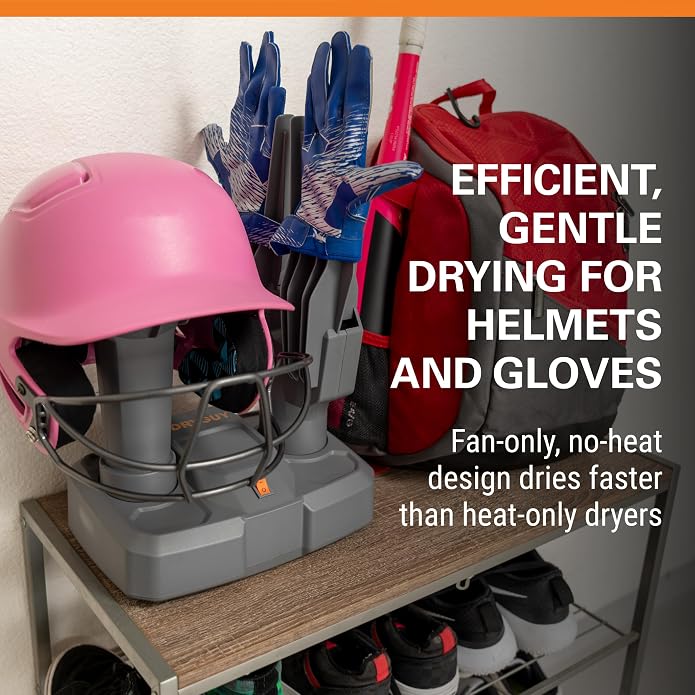 Helmet & Glove Dryer, No-Heat Fan-Driven for Quick Drying of Helmets & Gloves, Compact & Whisper-Quiet, Durable Plastic with Helmet-Specific Ports, 6-Foot Power Cord for Flexible Placement