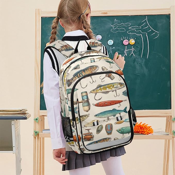 Fisyme Fishing Lures Fisherman Retro School Backpack Laptop Backpacks Bags Bookbag Travel Casual Computer Notebooks Daypacks