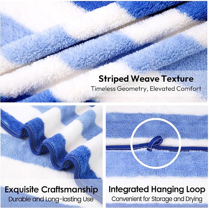 JML Bath Towels Set, Large Microfiber Bath Towel for Body, 2 Pack, 30" x 60", Oversized, Soft, Super Absorbent,Fast Drying, Perfect for Shower, Sauna, Gym, Sports, Fitness, Yoga, Cabana Stripe Blue