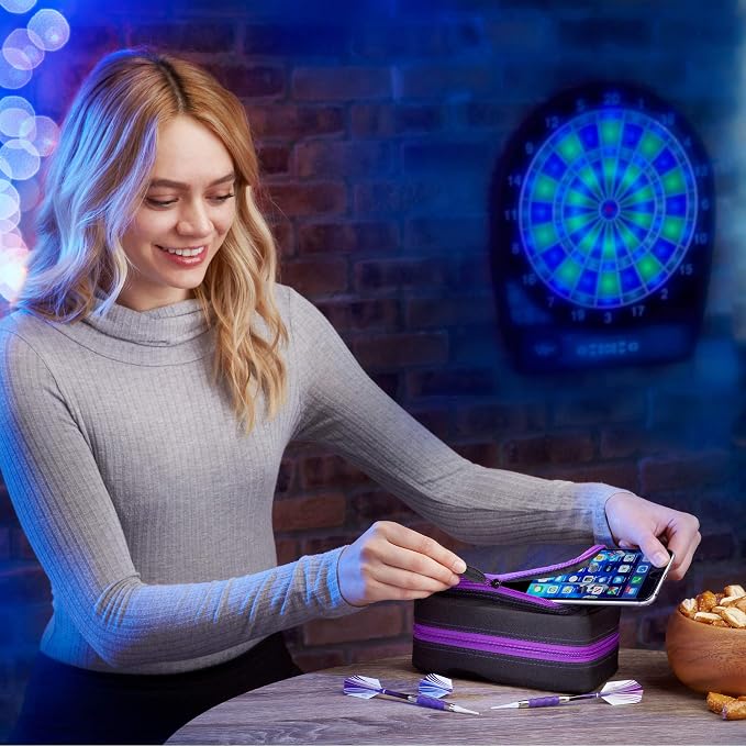Casemaster Plazma Pro, 6 Dart Case for Soft and Steel Tip Darts, Features Large Front Mobile Device Pocket, Built-In Storage Tubes and Pockets for Flights, Tips, Shafts, and Personal Items
