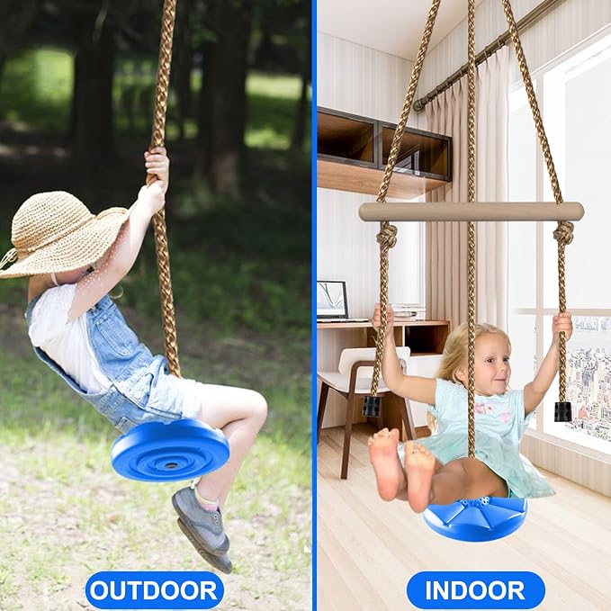 KINSPORY Disc Swing for Kids, Swing Set Accessories, 7FT Height Adjustable Gym Monkey Bars, Hanging Tree Seat for Backyard, Outdoor Play Equipment - Blue