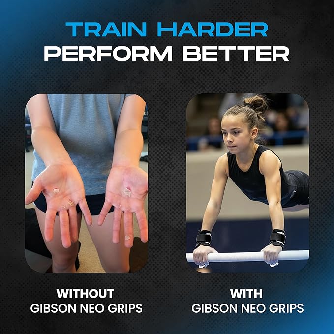 Gibson Athletic Just Right Neo Gymnastic Grips for Women, Leather Grip with Neoprene Wrist Guard, Hook & Loop Closure, Grips for Early Competitor, Gymnastics Grips for Girls - Made in USA