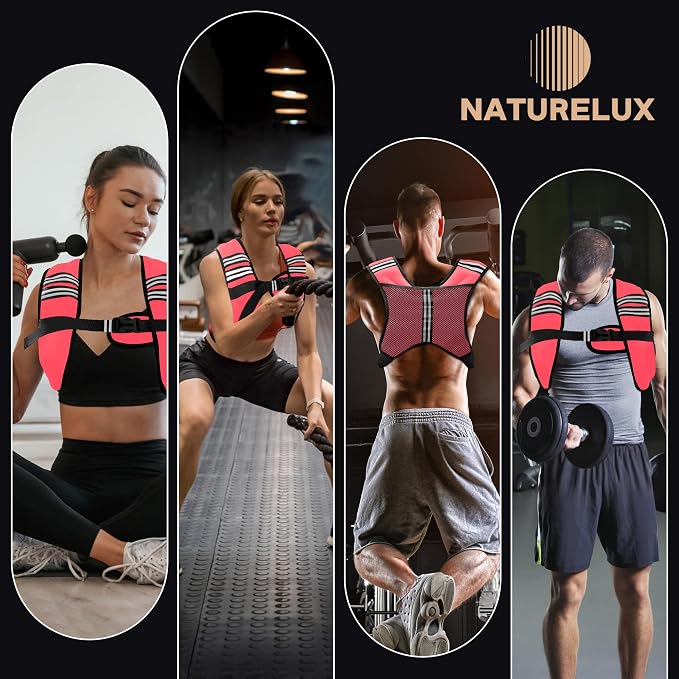 NATURELUX Weighted Vest Men or Women - 5/10/15/20/25/30lbs Weights with Reflective Stripe, Weighted Vest for Workout Equipment for Strength Training Running - Walking Weight Loss