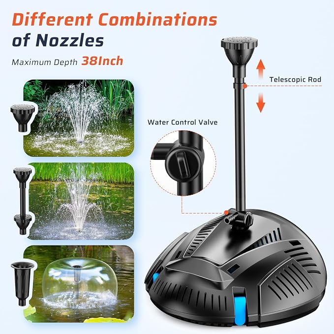 Antfraer Pond Filter with U-V Clarifier & 660GPH Fountain Pump Kit - Pond Filter Box for 1180 Gallon Outdoor Ponds, Koi Ponds, Waterfalls & Aquariums (Corded Electric)