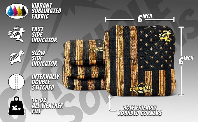 Cornhole Solutions - Professional Cornhole Bags Set of 8 – Regulation 6"x6" – USA Flag Designs – Resin Filled + Tote Bag