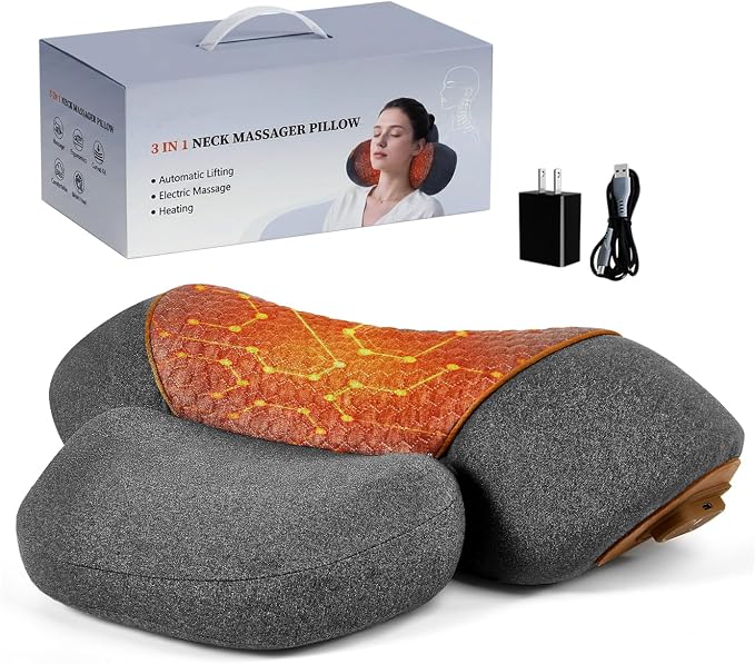 Upgraded Neck Massager Pillow, 3-in-1 Neck Massager, Traction Massage with Heat, Neck Pillow for Shoulder Pain, Deep Tissue Pain Relief, Rechargeable TheraPillow, Gifts for Women/Men