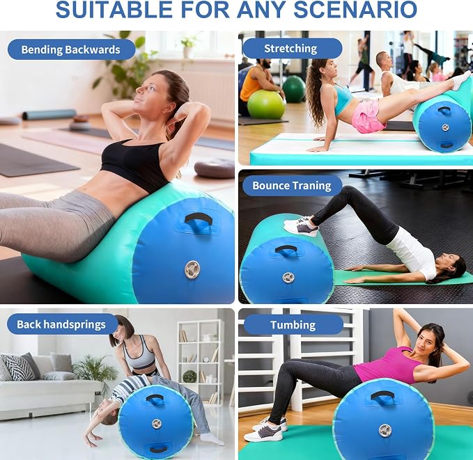 GYUEM Air Roller Gymnastics Barrel Inflatable Tumbling Roller Air Mat Octagon Mat with Electric Pump for Backhandspring Training Cheerleading Home Use