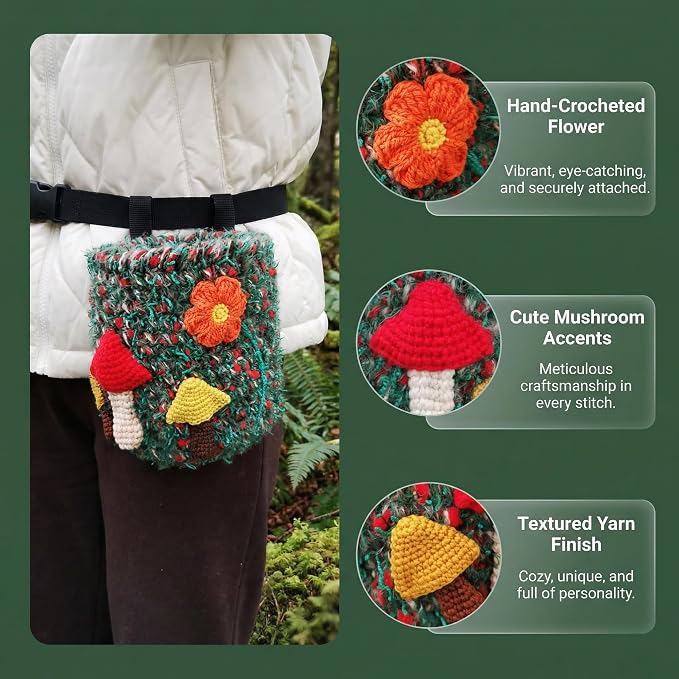 Handmade Crochet Rock Climbing Chalk Bag, Fun Plush Animal Chalk Pouch with Drawstring, Adjustable Waist Belt for Indoor Outdoor Bouldering Sport Climbing
