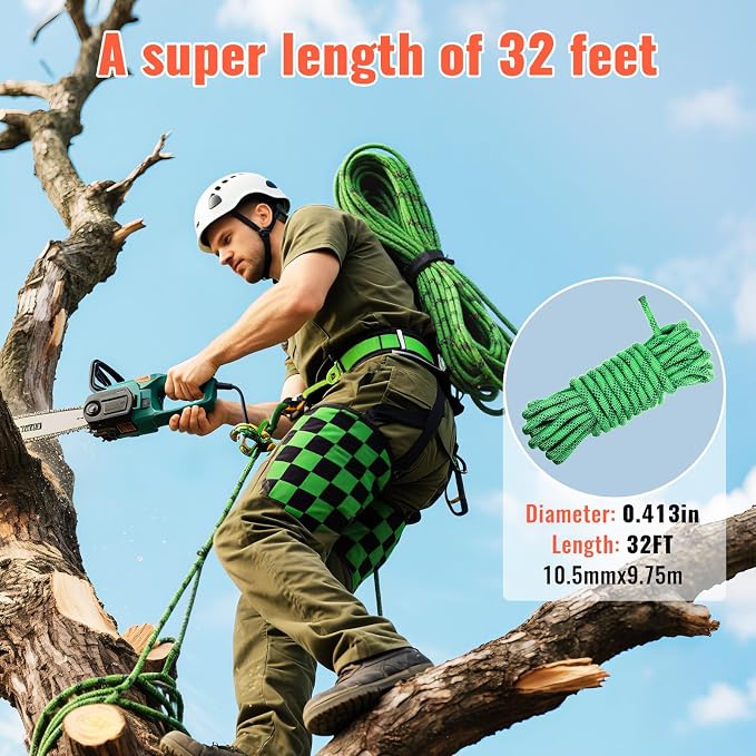 10.5mm Static Climbing Rope - 32FT Rock Climbing Rope for Adults & Kids, Outdoor Heavy Duty Rappelling Ropes for Fire Rescue, Escape, Ice Climbing, Parachute, Caving - Army Green