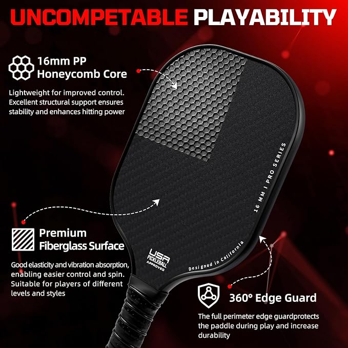 BAGAIL Pickleball Paddles, USAPA Approved Fiberglass Surface Pickleball Set, Lightweight Pickle Ball Rackets with 4 Balls, 1 Bag, Designed in California for Traction and Stability
