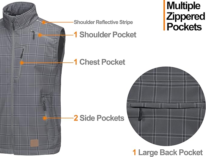 Little Donkey Andy Men's Lightweight Fleece Lined Softshell Vest Windproof Sleeveless Jacket for Hiking Travel Golf