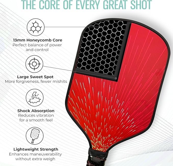 Pickleball Paddle Single and Set – USAPA Approved Lightweight Paddles, Fiberglass Surface, 13mm Honeycomb Core, Outdoor Balls & Carry Bag