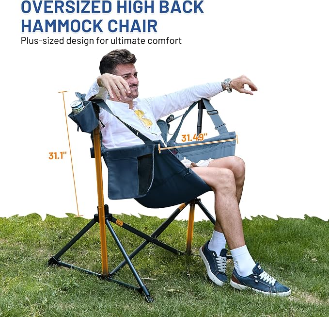 TIMBER RIDGE Hammock Camping Chair, Oversized Swinging Hammock Chair with Adjustable Back and Seat for Outdoor Lawn, Sports, Supports 400lbs, Blue