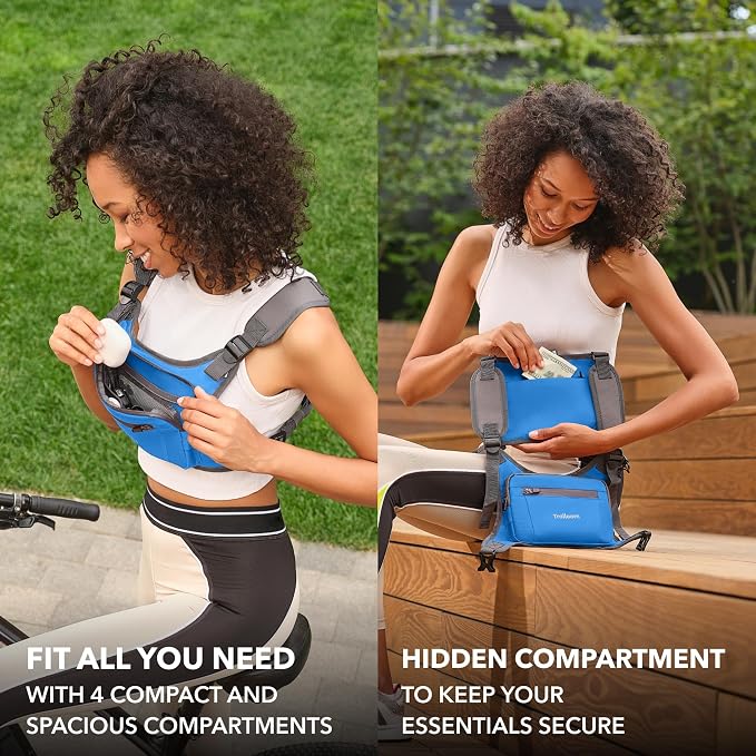 Trailoom Running Chest Pack, Reflective Vest, Water Repellent, Phone Holder, Workout Bag for Runners, Cycling, Biking, EDC Pouch, Jogging Carrier, Hidden Pocket, Men & Women, Lightweight