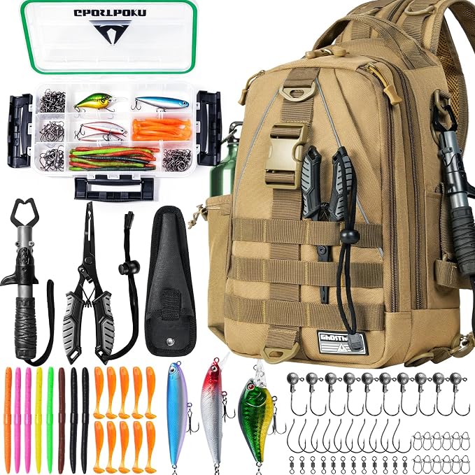 Ghosthorn Fishing Backpack with Tackle Boxes Fish Lip Gripper Pliers Lures Waterproof Tackle Bag with Rod Holder Fishing Gear