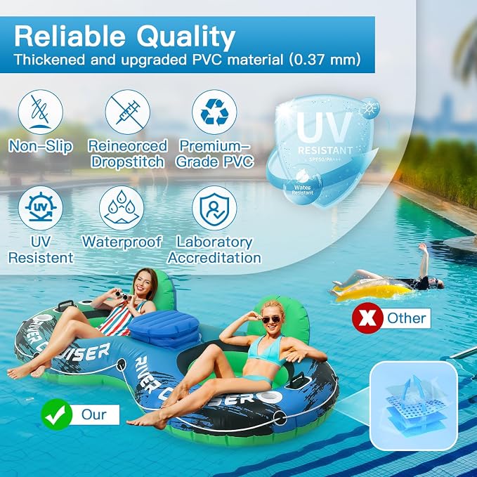 River Tubes for Floating Heavy Duty Inflatable Floating Lounger Premium River Water Rafts Pool Float with Cup Holder Above Lake for Adults