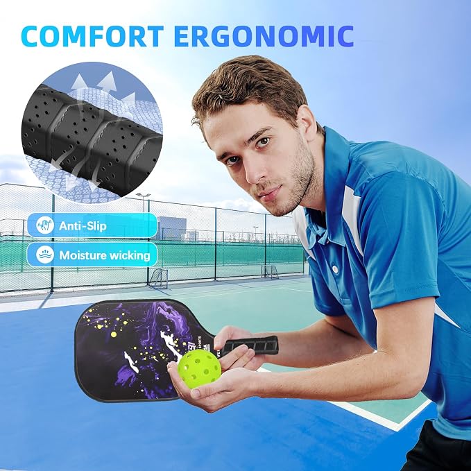 Pickleball Paddles Set of 2/4, USAPA Approved Carbon Fiber Surface Pickle Ball Set - 14mm PP Honeycomb Core of Lightweight Pickleball Rackets -Suitable for Beginners' Training and Game（Blue）