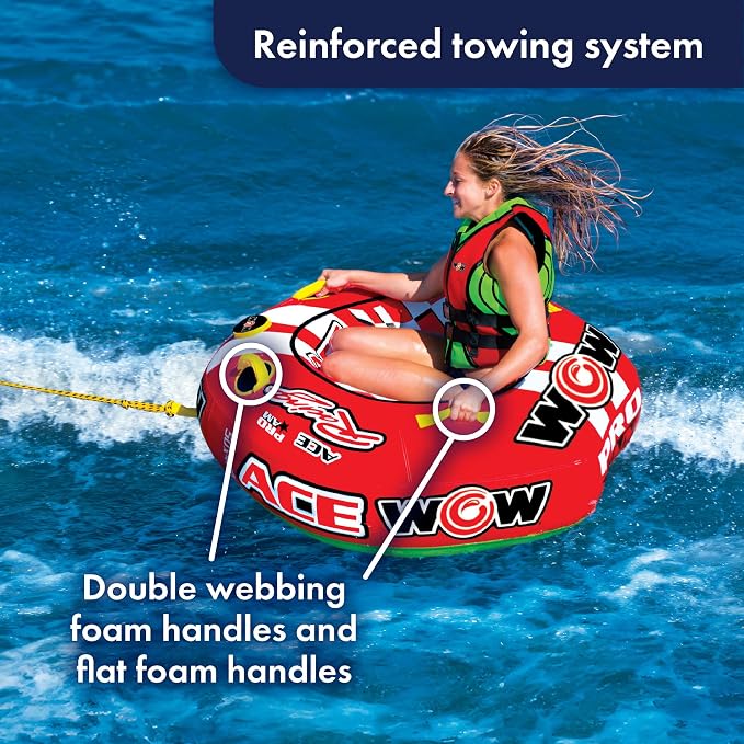 Wow Sports World of Watersports Ace Racing Boat Tube 1 Person Inflatable Towable Tube for Boating, 15-1120