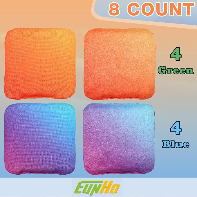 EunHo Double Sided Set of 8 Cornhole Bags Regulation Size & Weight Sticky and Slick Professional Corn Hole Bean Bags Multicolored