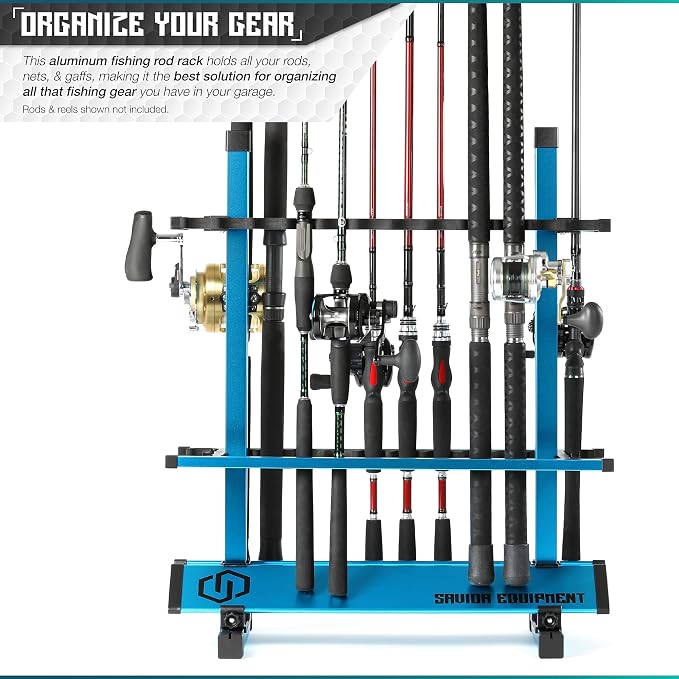 Savior Equipment Fishing Rod Rack Holder Organizer, 24-48 Slots to Hold Fresh Salt Water Spinning Rods & Reel Combo, Lightweight Aluminum Vertical Fish Pole Garage Storage Ground Display Stand