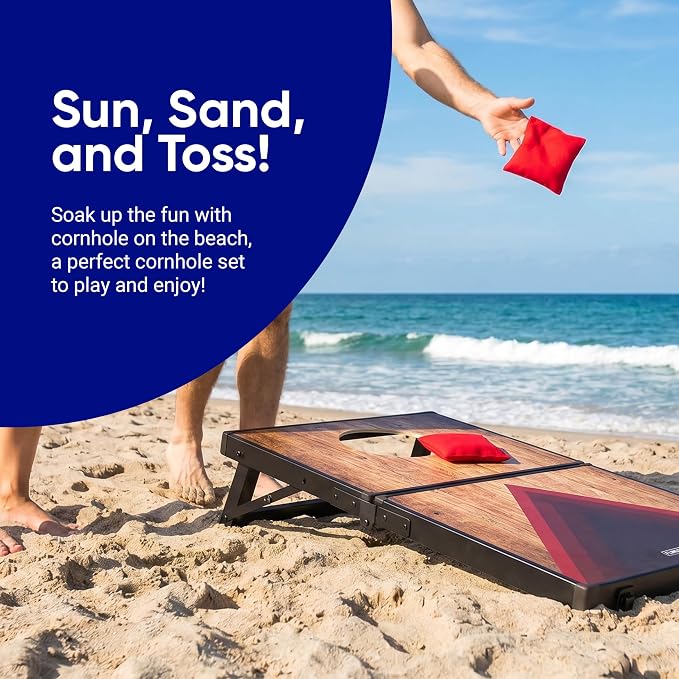 Flingsport Cornhole Board Set 24"x15" - 2 Boards Portable Corn Hole Set - Solid Plywood Tops with Aluminum Frame & Legs - Travel Cornhole Boards - Includes 8 Bean Bags, Travel Case & Game Rules