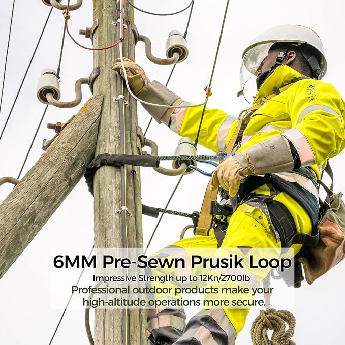 1/4 Inch Pre-Sewn Prusik Loop 24 Inch, Premium Aramid Nylon Hybrid Cord 12kN, Superior Heat Abrasion Resistant Rope Loop for Arborist Rescue Outdoor Rigging