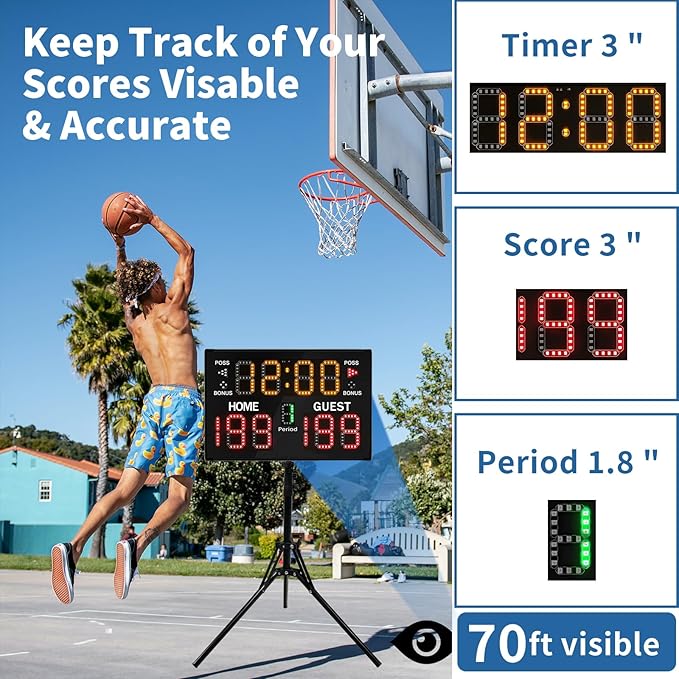 LUCKY TIME Electronic Basketball Scoreboard with Buzzer, Digital Scoreboard with Remote,Portable Score Keeper Battery Powered Score Board for Sports Games