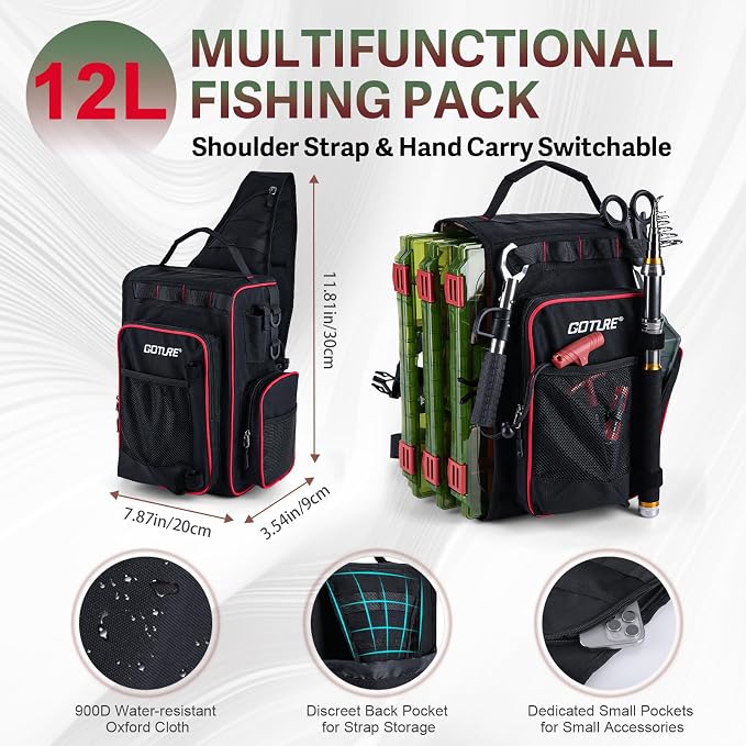 Goture Fishing Kits for Adult,Fishing Pole and Reel Combo, OpenSide Fishing Sling Tackle Storage Bag with 3 Tackle Boxes,Gift for Men