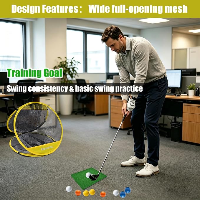 Pop Up 3-in-1 Golf Chipping Net – Circular Design for Relaxed Training, 3 Modes for Precision & Distance, Ideal Indoor/Outdoor Practice Kit, Golfer Gift